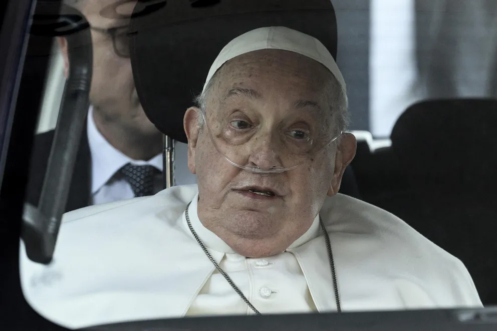Pope Francis leaves the Gemelli hospital, the first time he has appeared in public since being admitted to hospital in Rome, Italy, on March 23, 2025 | Source: Getty Images